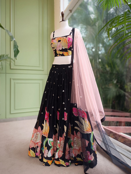 Rosabelle Black Floral Lehenga Set