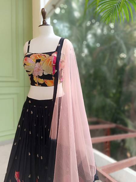 Rosabelle Black Floral Lehenga Set