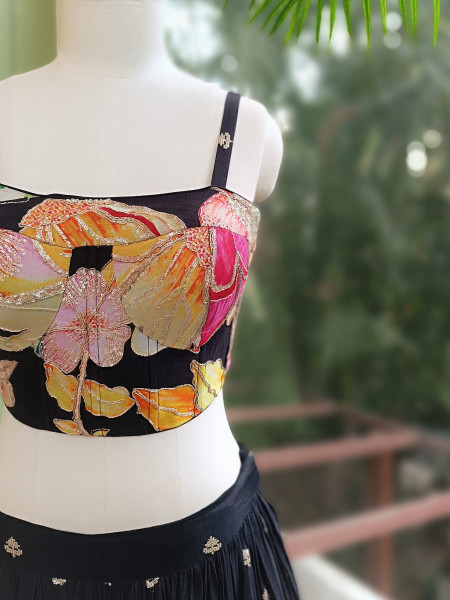 Rosabelle Black Floral Lehenga Set