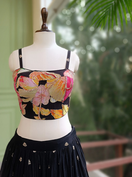 Rosabelle Black Floral Lehenga Set