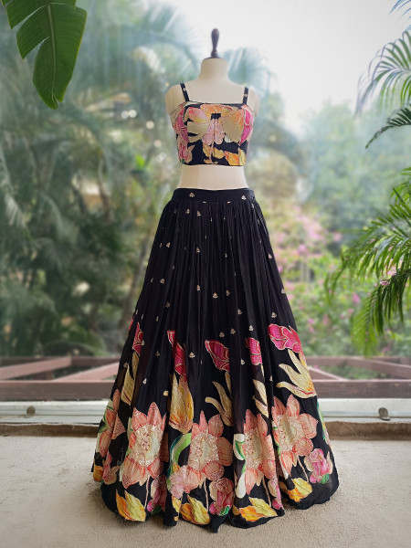 Rosabelle Black Floral Lehenga Set
