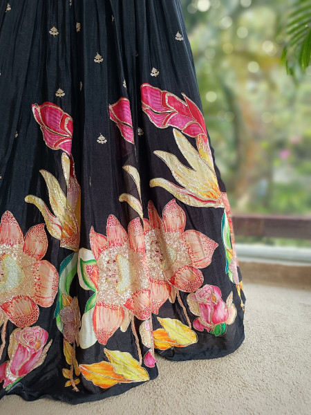 Rosabelle Black Floral Lehenga Set