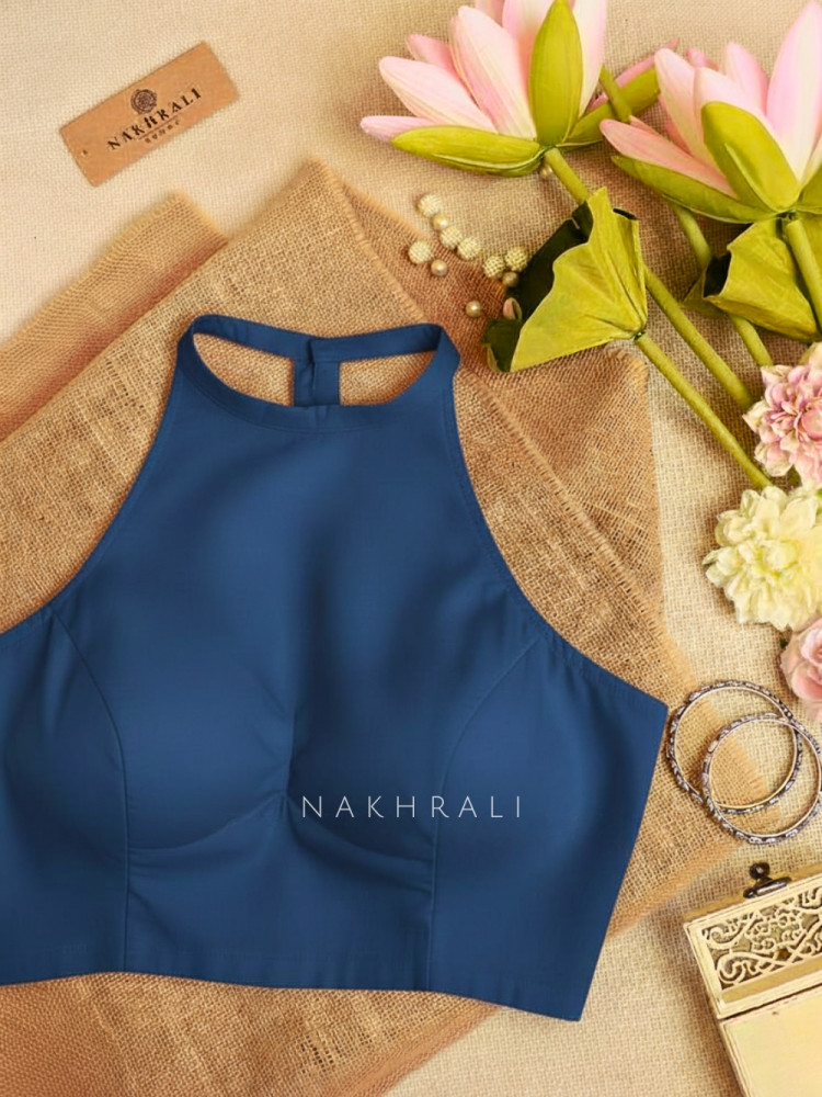 Image of Diva Blue Cotton Solid Blouse