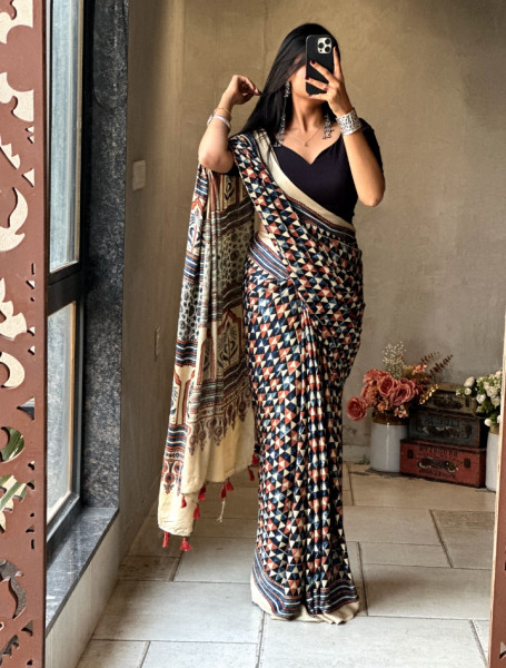 RangRekha Multicolor Modal Saree with Printed Design