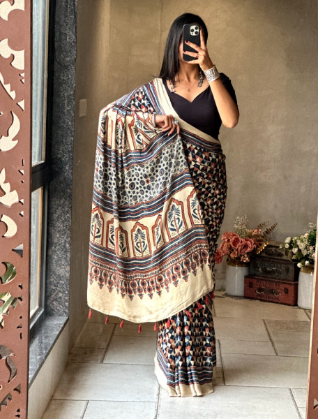 RangRekha Multicolor Modal Saree with Printed Design