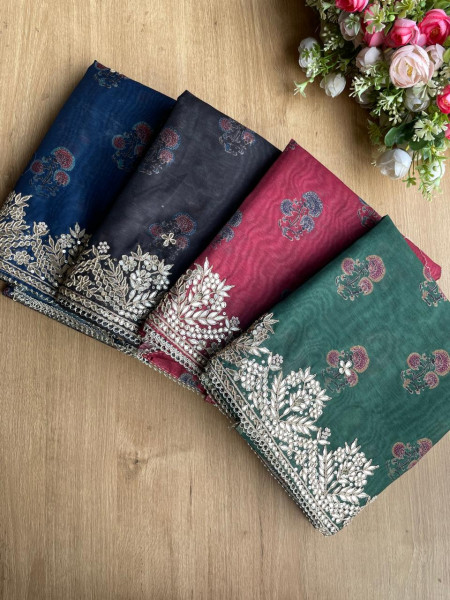 Blue Grace Printed Dress Material with Embroidered Dupatta