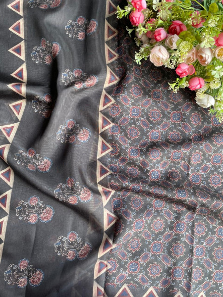 Black Grace Printed Dress Material with Embroidered Dupatta