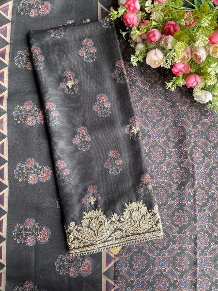 Black Grace Printed Dress Material with Embroidered Dupatta