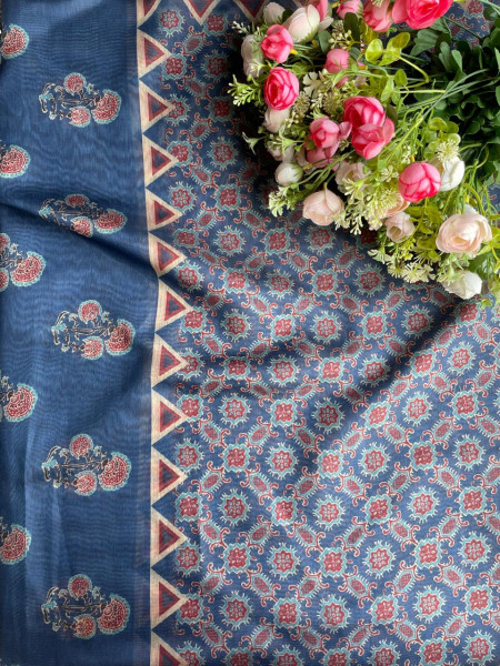 Blue Grace Printed Dress Material with Embroidered Dupatta