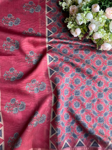 Maroon Grace Printed Dress Material with Embroidered Dupatta