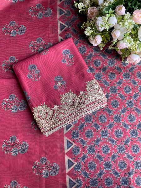 Maroon Grace Printed Dress Material with Embroidered Dupatta