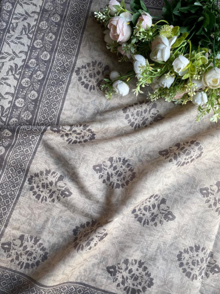 Grey Printed Dress Material with Subtle Embroidered Detailing