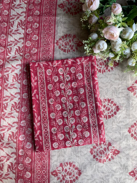 Gajari Printed Dress Material with Subtle Embroidered Detailing