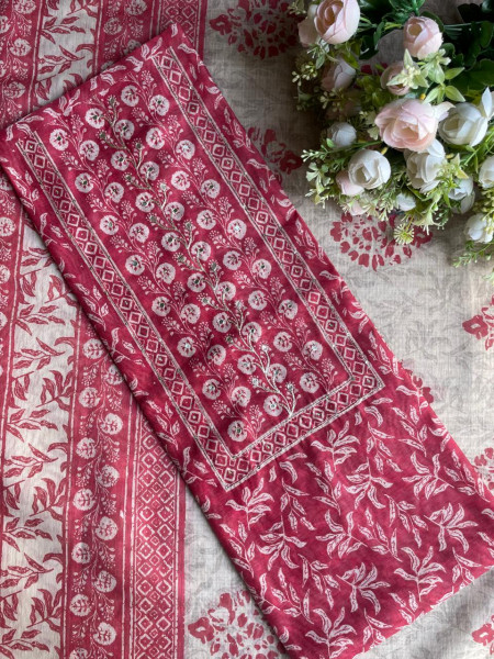 Gajari Printed Dress Material with Subtle Embroidered Detailing