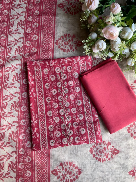 Gajari Printed Dress Material with Subtle Embroidered Detailing