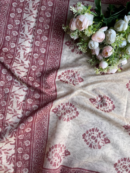 Maroon Printed Dress Material with Subtle Embroidered Detailing