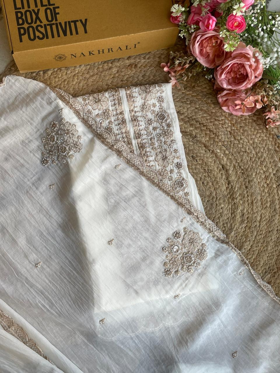 white embroidered dress material Off white cotton women embellished & embroidered unstitched dress material (unstitched 3 piece dress material) - Vasu Sarees