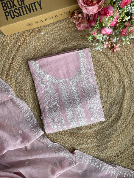 Pink Vine Embroidered Dress Material Set