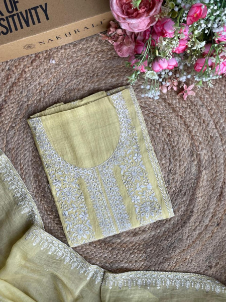 Yellow Vine Embroidered Dress Material Set