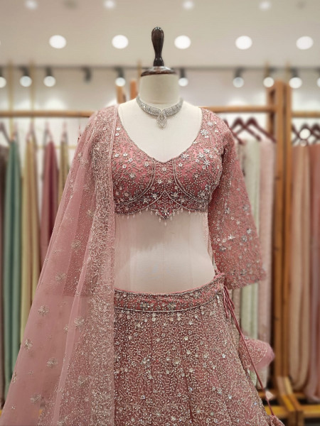 Farhana Pink Mirror and Bead Embroidered Bridal Lehenga