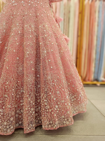 Farhana Pink Mirror and Bead Embroidered Bridal Lehenga