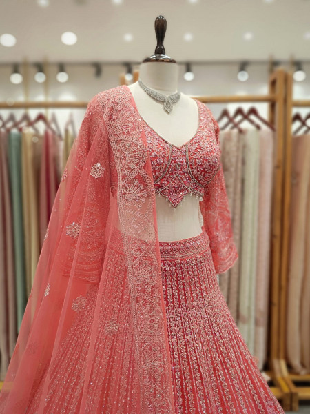 Chandani Pink Lehenga Set with Embroidery, Beads & Sequin Work