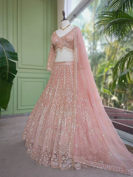 Zeenoora Pink Lehenga Set with Embroidery, Beads & Sequin Work