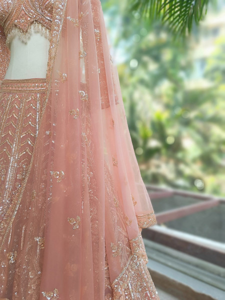 Zeenoora Pink Lehenga Set with Embroidery, Beads & Sequin Work