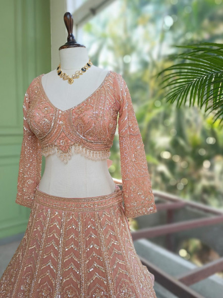 Zeenoora Pink Lehenga Set with Embroidery, Beads & Sequin Work