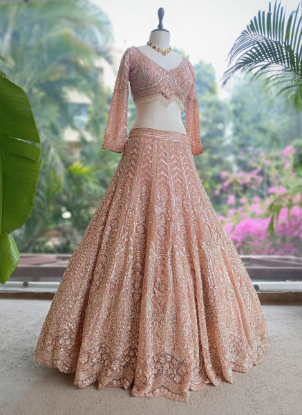 Zeenoora Pink Lehenga Set with Embroidery, Beads & Sequin Work