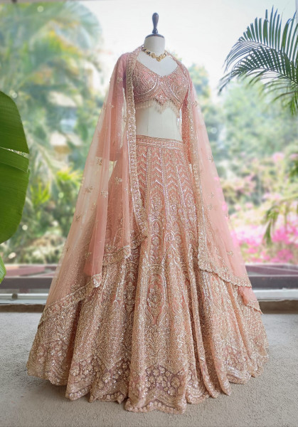 Zeenoora Pink Lehenga Set with Embroidery, Beads & Sequin Work