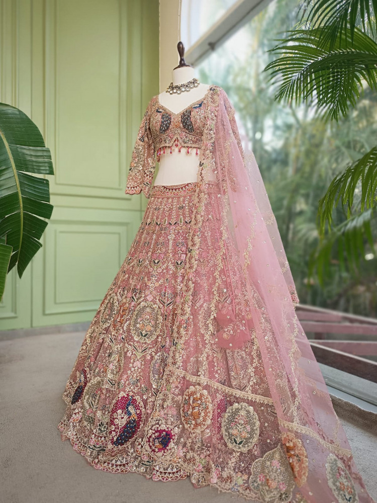 Image of Gul-e-Bahar Pink Lehenga Set with Embroidery, Beads &amp; Sequin Work