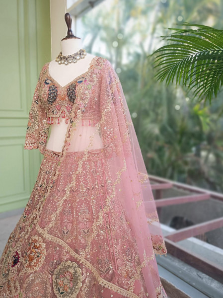 Gul-e-Bahar Pink Lehenga Set with Embroidery, Beads & Sequin Work