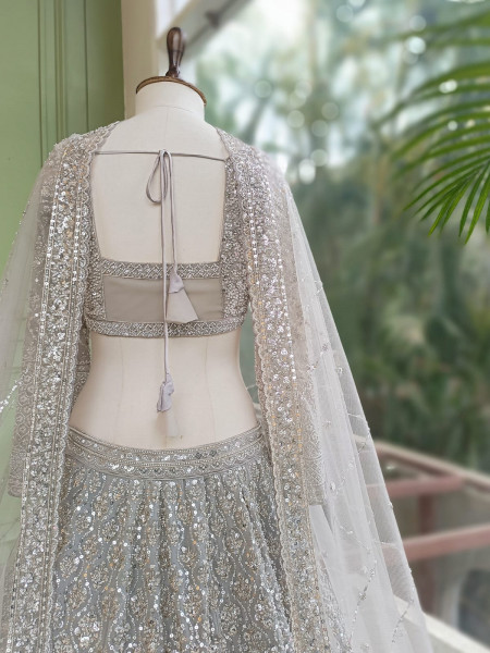 Dirgika Grey Lehenga Set with Embroidery and Sequin Work