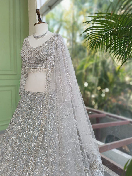 Dirgika Grey Lehenga Set with Embroidery and Sequin Work