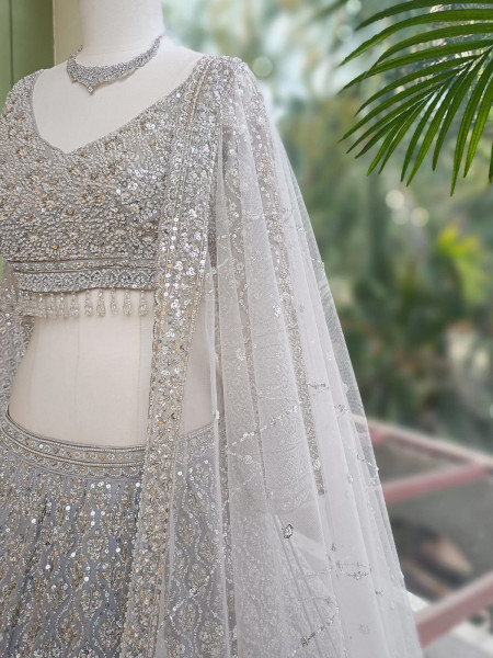 Dirgika Grey Lehenga Set with Embroidery and Sequin Work