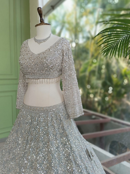 Dirgika Grey Lehenga Set with Embroidery and Sequin Work