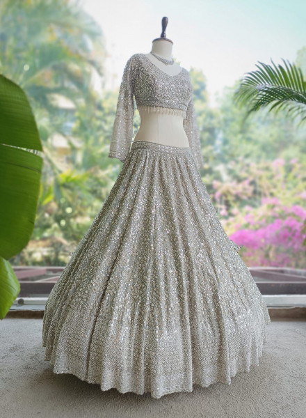 Dirgika Grey Lehenga Set with Embroidery and Sequin Work