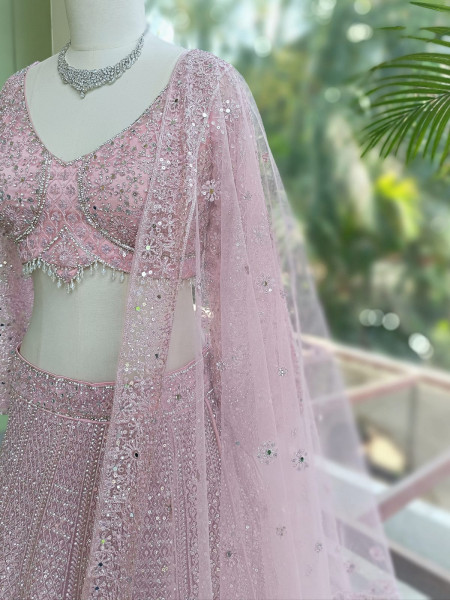 Gul-e-bahar Pink Lehenga Set with Heavy Embroidery
