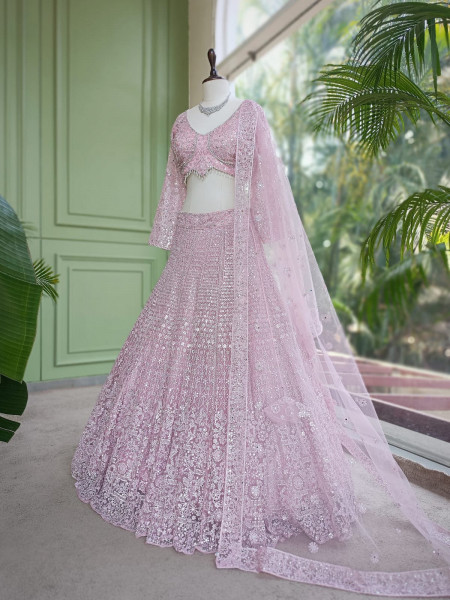 Gul-e-bahar Pink Lehenga Set with Heavy Embroidery