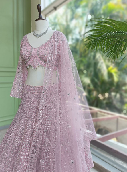Gul-e-bahar Pink Lehenga Set with Heavy Embroidery
