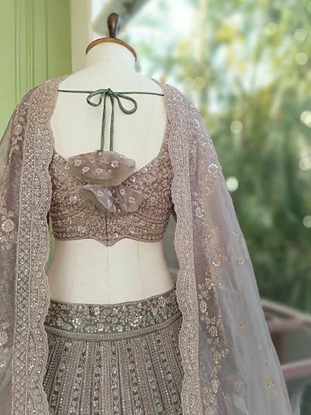 Rajrang Green Embroidered Lehenga Set with Sequin Work