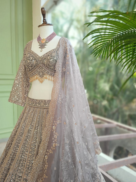 Rajrang Green Embroidered Lehenga Set with Sequin Work