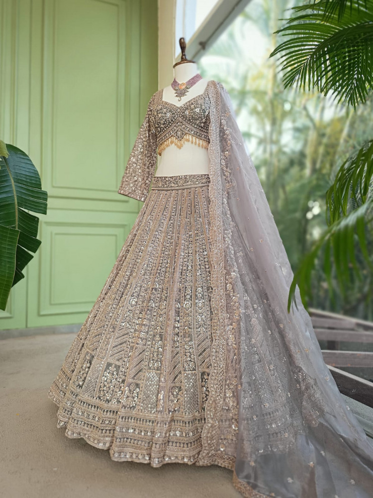 Image of Rajrang Green Embroidered Lehenga Set with Sequin Work