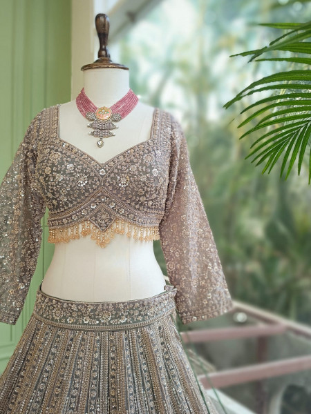Rajrang Green Embroidered Lehenga Set with Sequin Work
