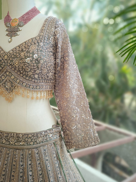 Rajrang Green Embroidered Lehenga Set with Sequin Work