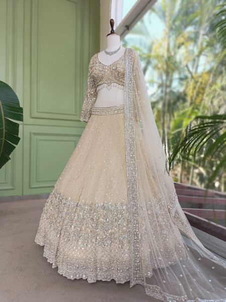Neerja Cream Lehenga Set with Cut Dana & Sequin Work