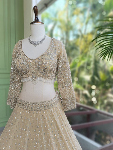 Neerja Cream Lehenga Set with Cut Dana & Sequin Work