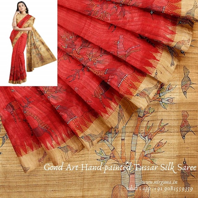 Gondart, gond art hand-painted handloom sarees online in india