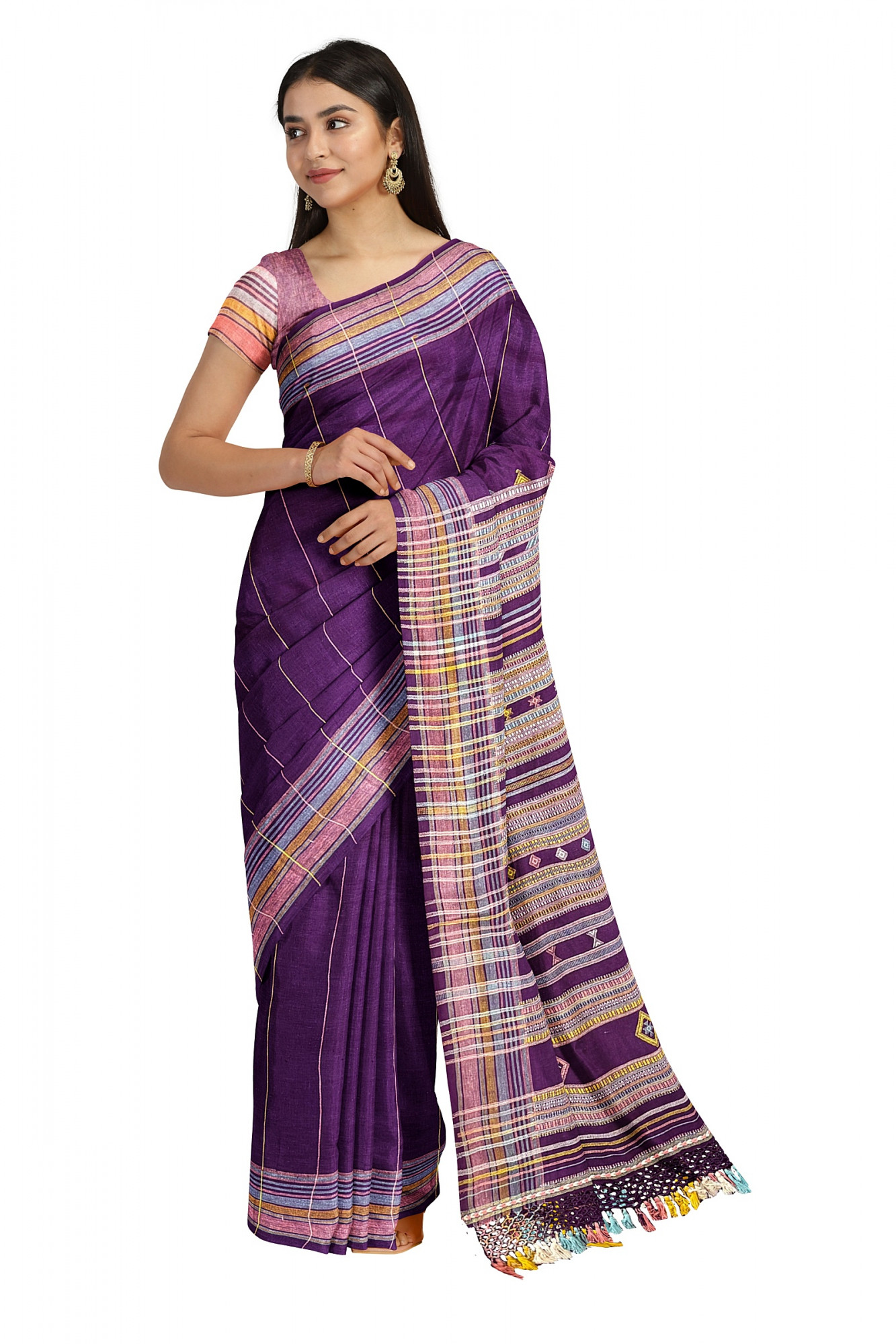 Purple Kala Cotton Bhujodi Handloom Saree